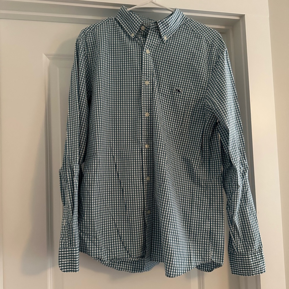 Vineyard Vines Men's Green Checkered Button Down Shirt